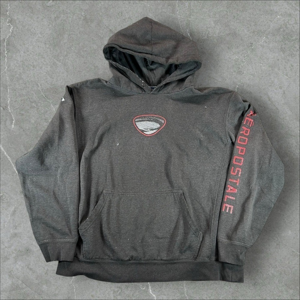 Aeropostale Hoodie Men Large Black Y2K Surf Sleeve Hits Grunge Center Logo Skate